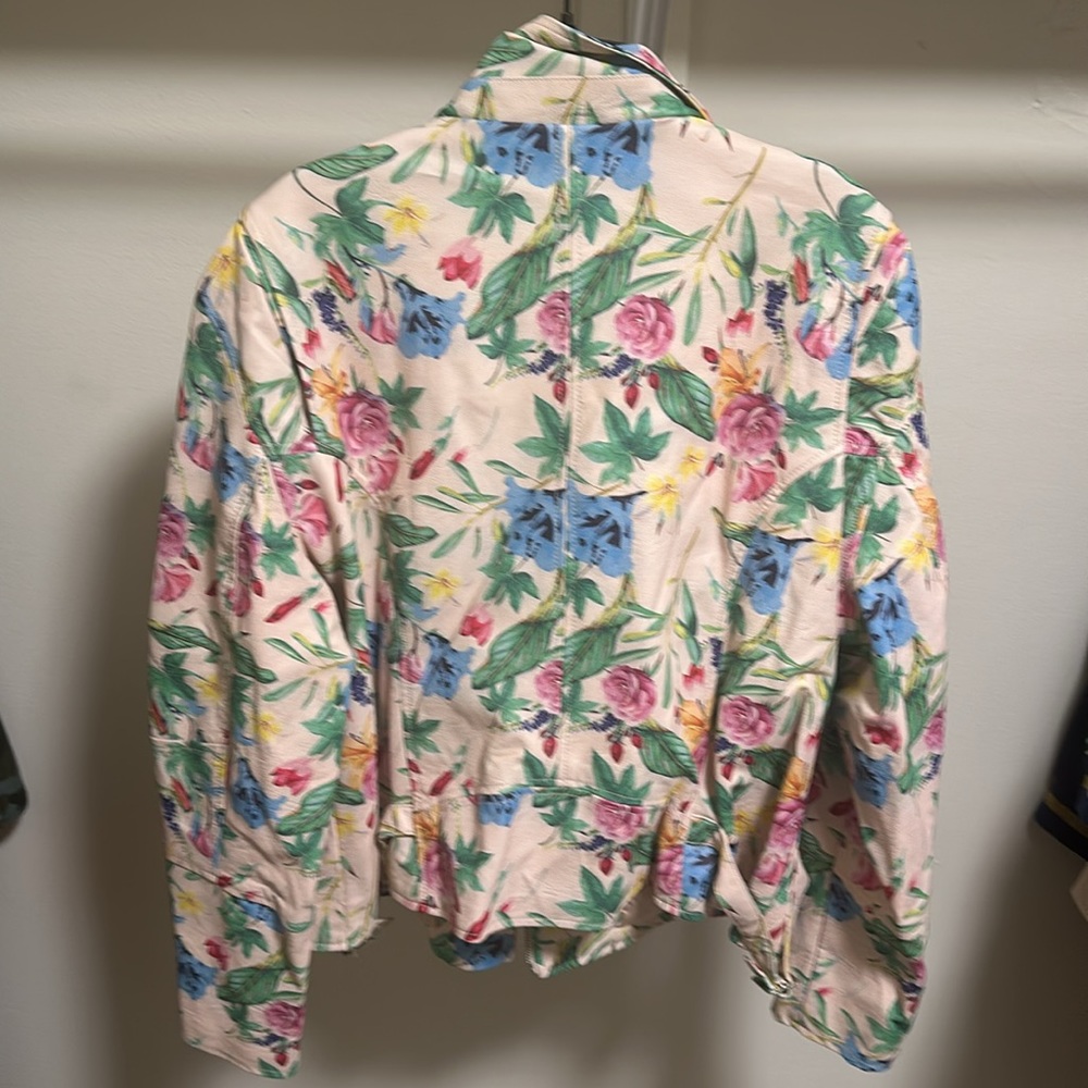 Pink floral moto jacket faux leather - Picture 2 of 2